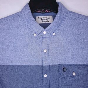 Penguin Shirt Mens Medium Blue Chambray Colorblock Heritage Slim Fit